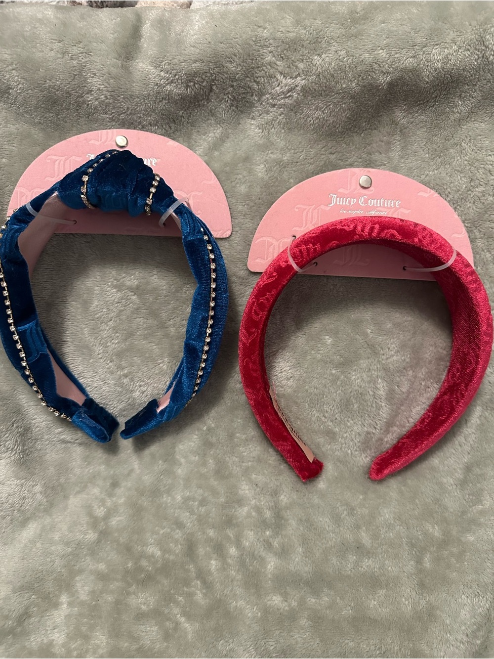 Juicy Couture Velvet Padded Headbands in Blue and Pink with Rhinestone Trim